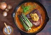 Steak mit Champignon-Rahmsauce
