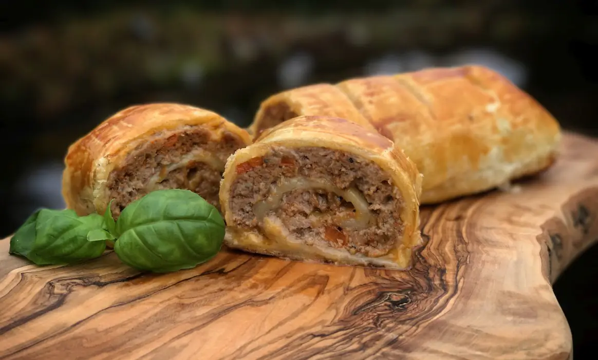 Hackfleisch-Blätterteig-Strudel mit Cheddar und Paprika donlicate blätterteig-fleischkäse-schnecken-Hackfleisch Blaetterteig Strudel-Donlicate Blätterteig-Fleischkäse-Schnecken