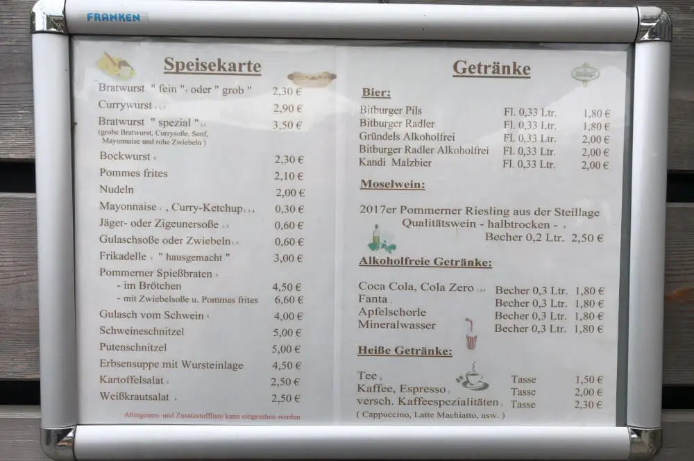 Die Speisekarte vom Moselimbiss