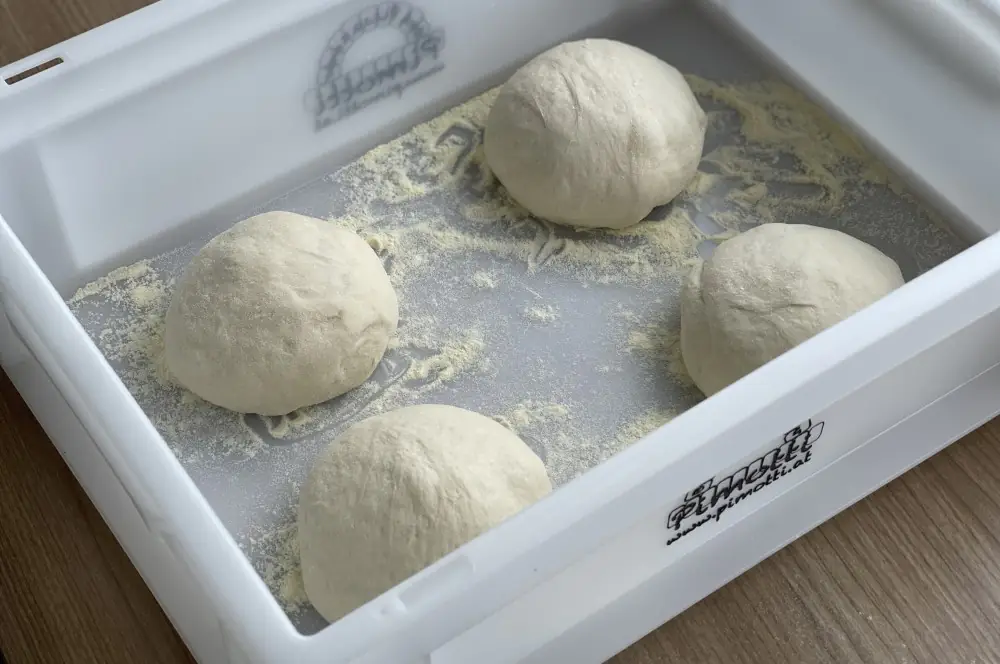 Neapolitanischer Pizzateig - So gelingt er perfekt! 8 Die Teiglinge werden in eine Pizzaballenbox gegegeben