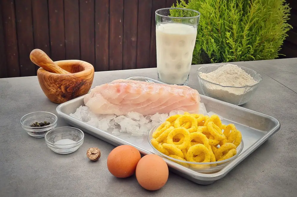 Kibbeling in Zwiebelring-Panierung 1 Alle Zutaten für Kibbeling in Zwiebelring-Panierung auf einen Blick