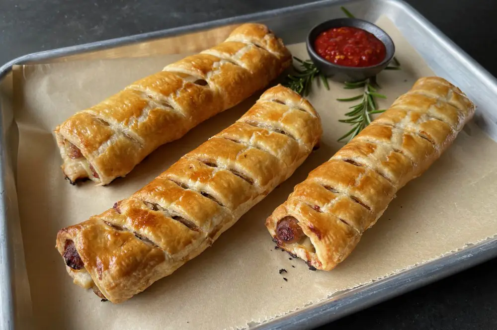 Wurstbrötchen - Wurst im Blätterteigmantel 5 Die Wurstbrötchen sind fertig, wenn sie goldbraun gebacken sind