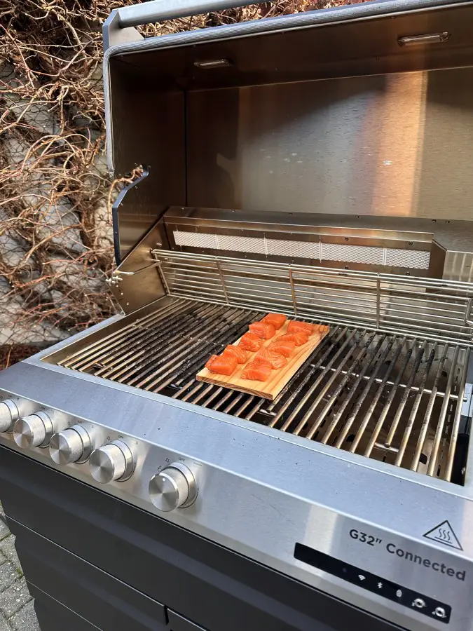 Asiatische Lachspralinen von der Planke 5 Asiatische Lachspralinen auf dem Otto Wilde G32 Connected Gasgrill