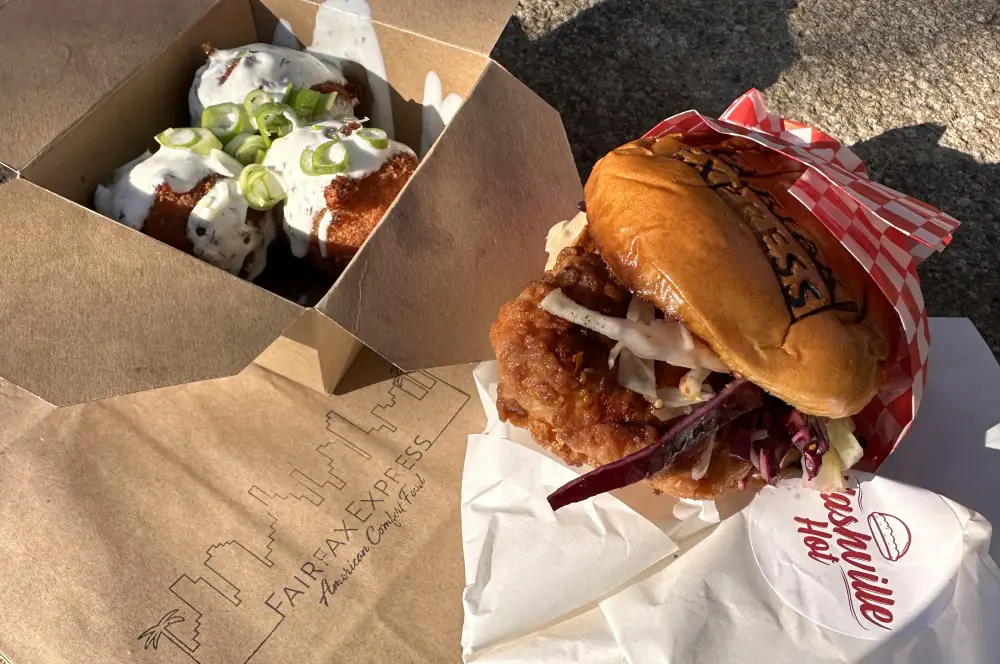 Fairfax Express in München im Test - Nashville Hot Chicken Sandwich 3 Nashville Hot Chicken Sandwich und Fried Mac and Cheese Balls