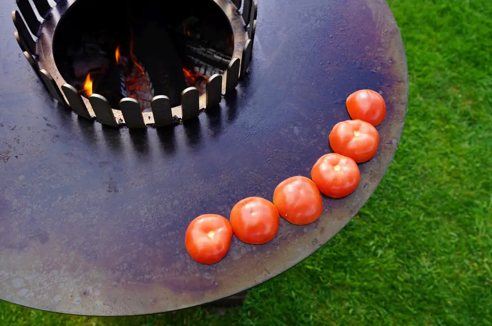 Gegrillte Kräutertomaten mit Feta 2 Die Tomaten werden auf der Feuerplatte gegrillt