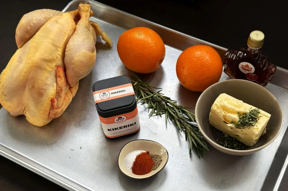 Orangen-Rosmarin-Hähnchen vom Drehspieß 1 Alle Zutaten für das Orangen-Rosmarin-Hähnchen vom Drehspieß auf einen Blick