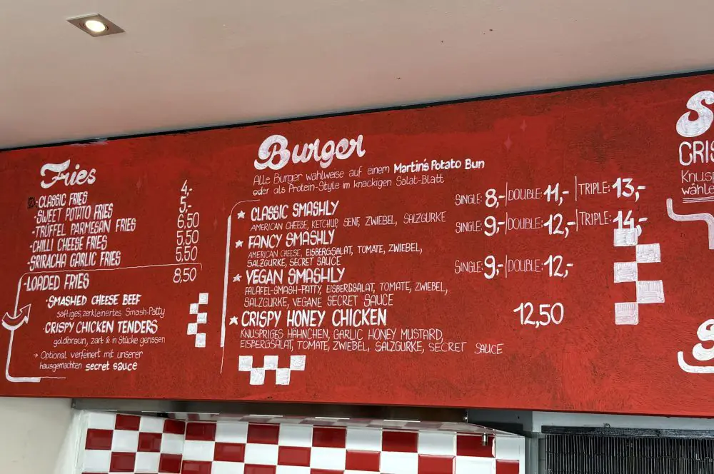 Die Speisekarte von Smashly Burger Wien