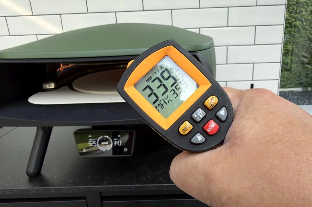 Die Steintemperatur passt mit unserem IR-Thermometer überein