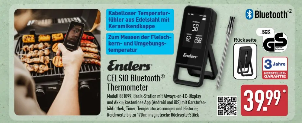 Kabelloses Grillthermometer: Enders CELSIO ab 30. März bei ALDI Nord