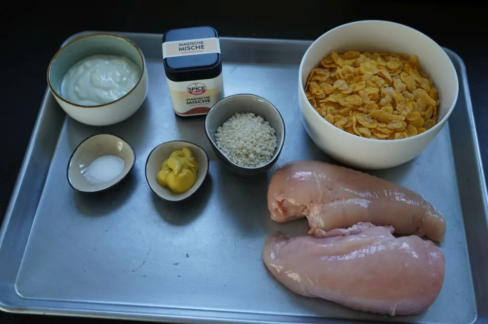 Alle Zutaten für die Chicken Fingers auf einen Blick
