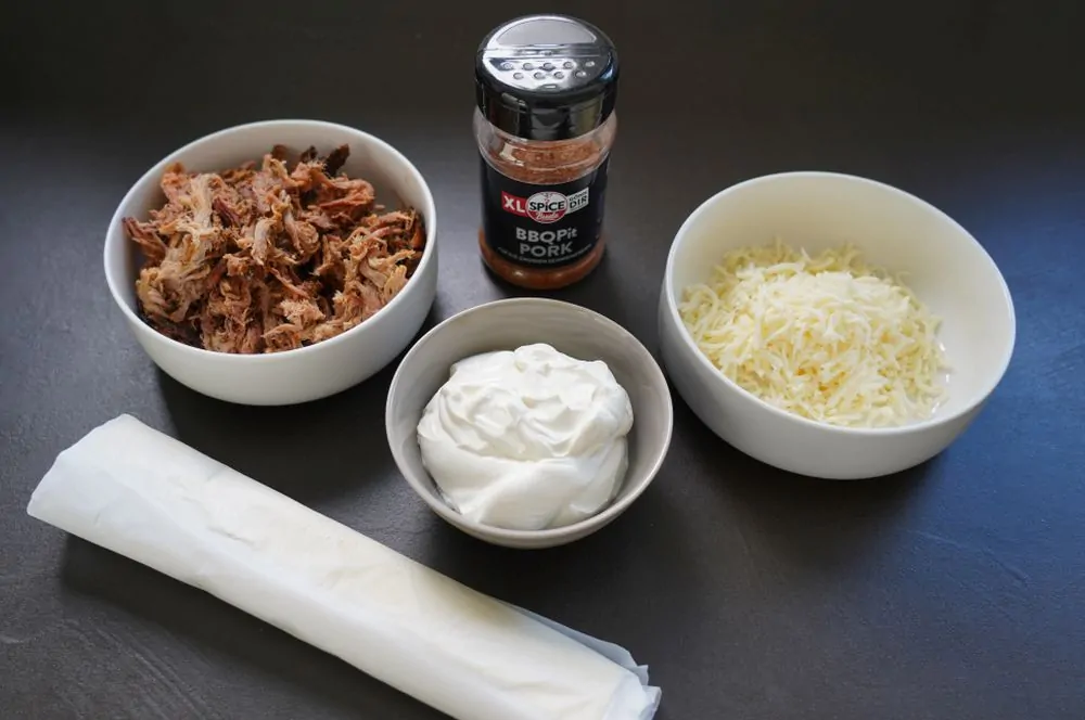 Alle Zutaten für Pulled Pork Blätterteigschnecken auf einen Blick